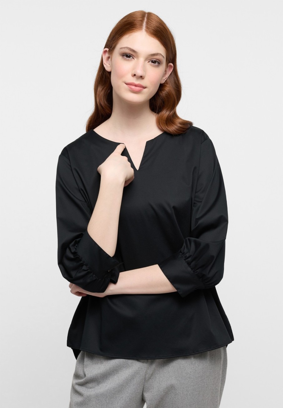 Damen ETERNA  | Satin Shirt In Unifarben Schwarz