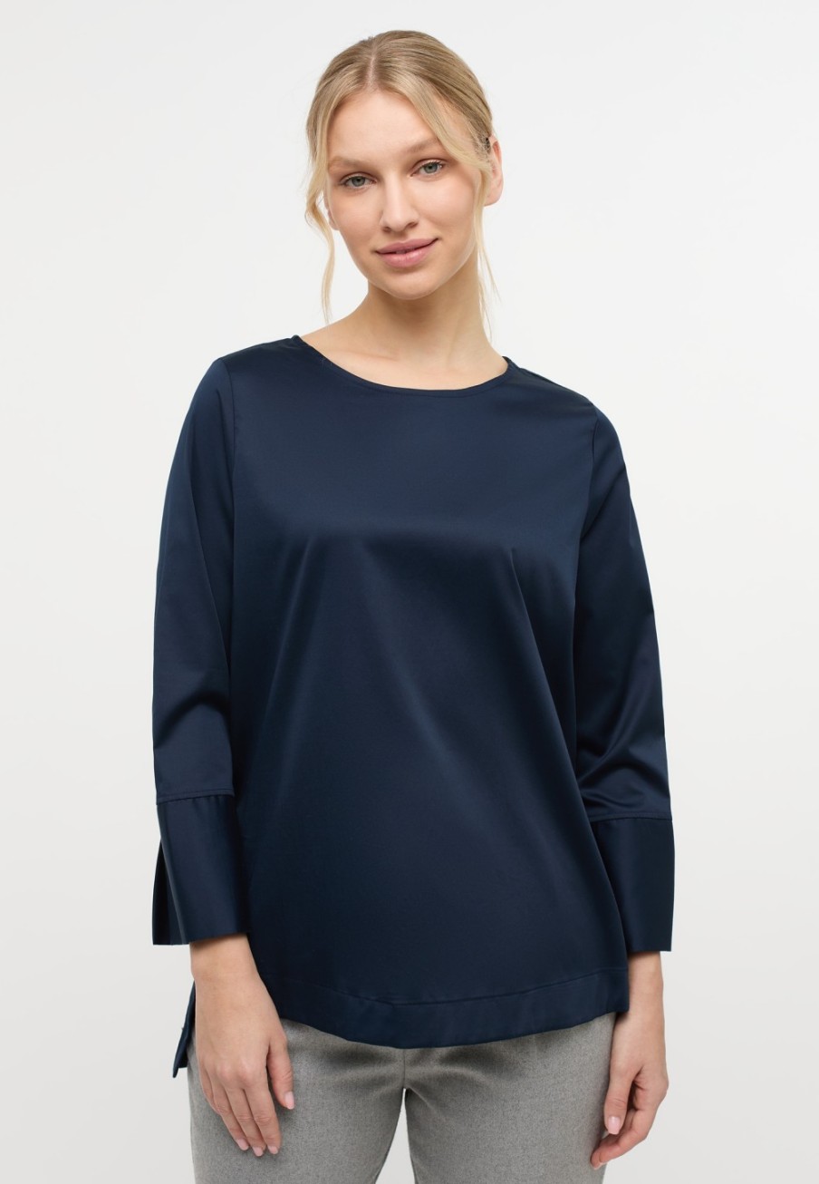 Damen ETERNA  | Satin Shirt In Unifarben Navy