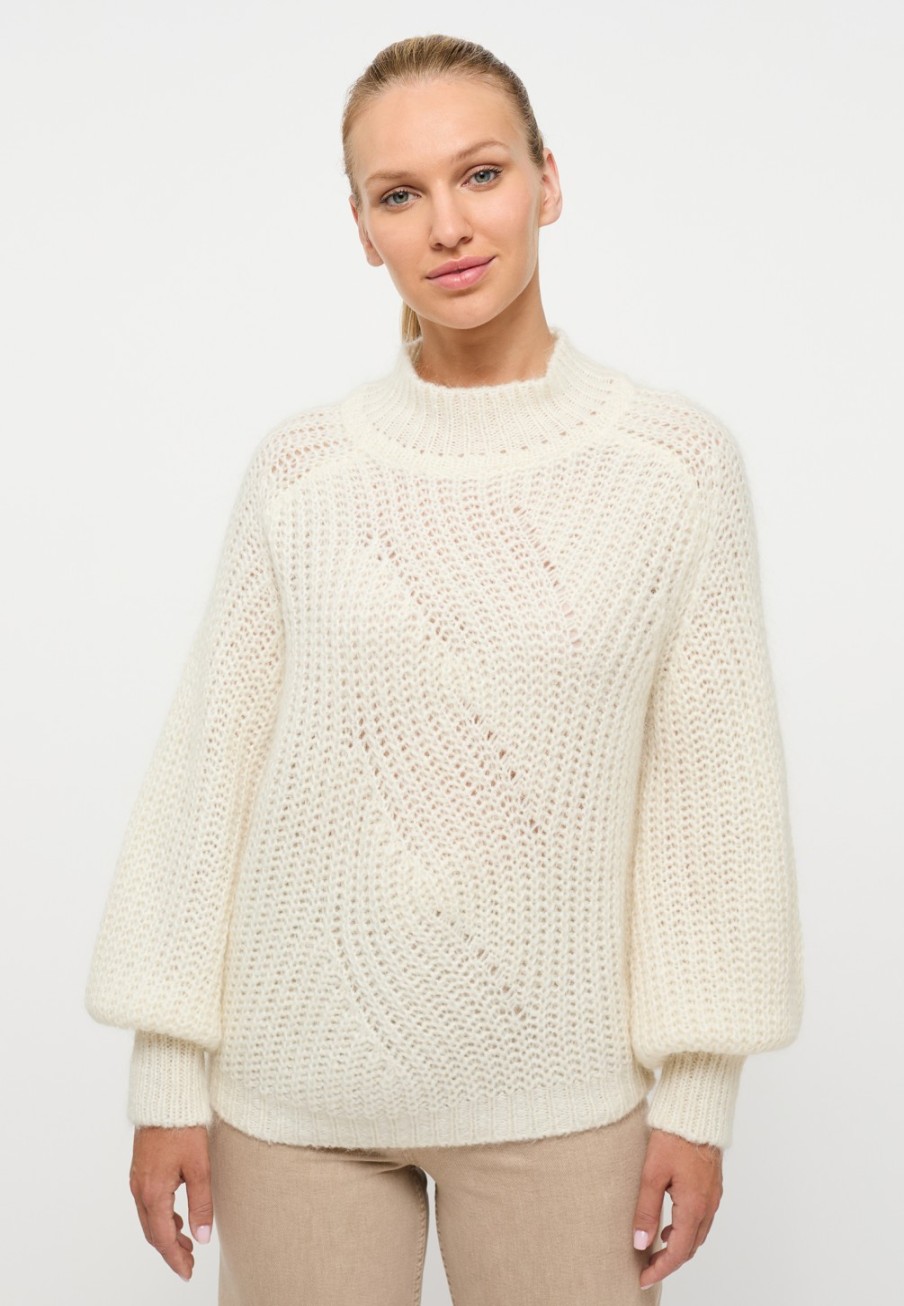 Damen ETERNA  | Strick Pullover In Unifarben Weis