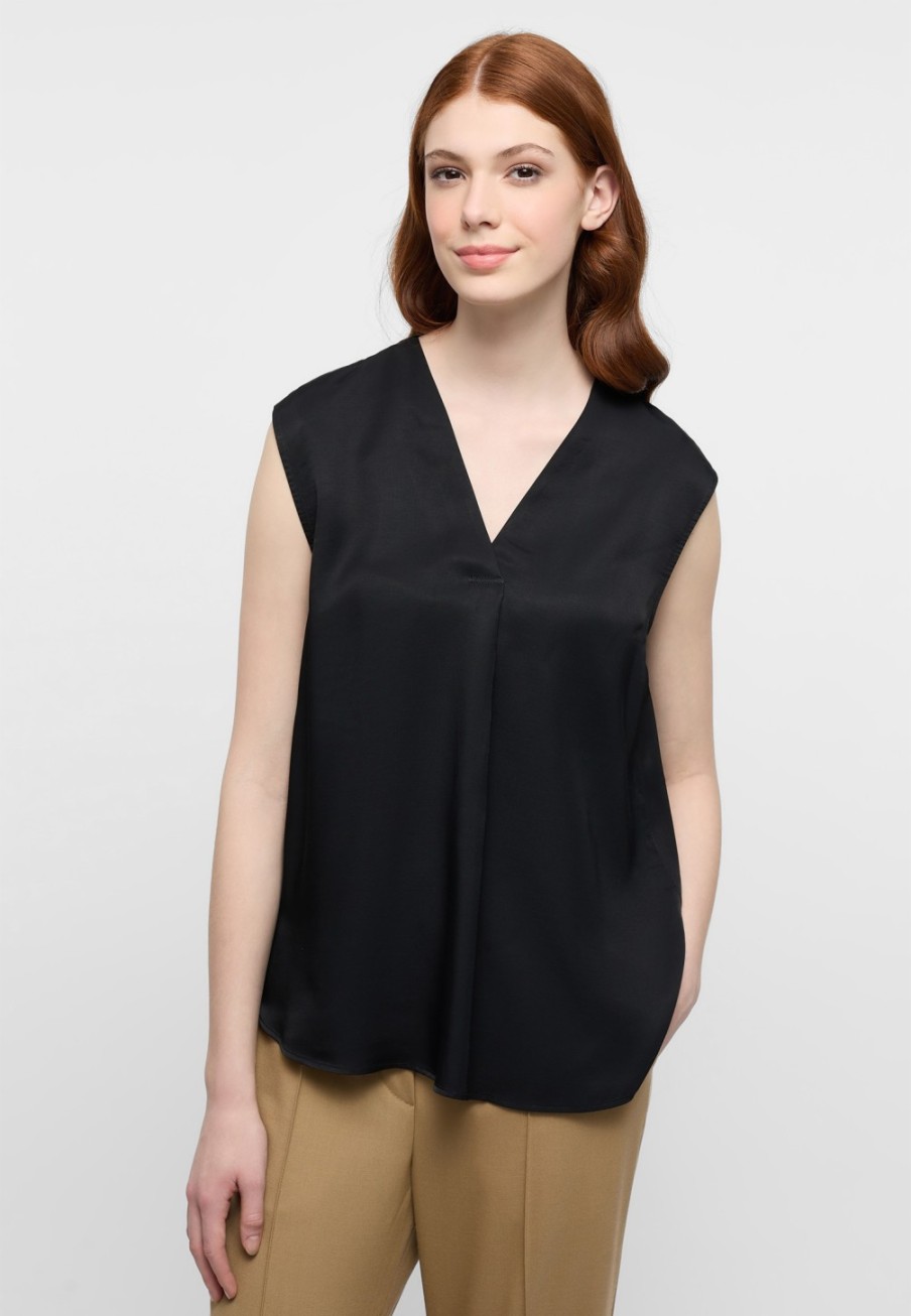 Damen ETERNA  | Viscose Shirt Bluse In Unifarben Schwarz