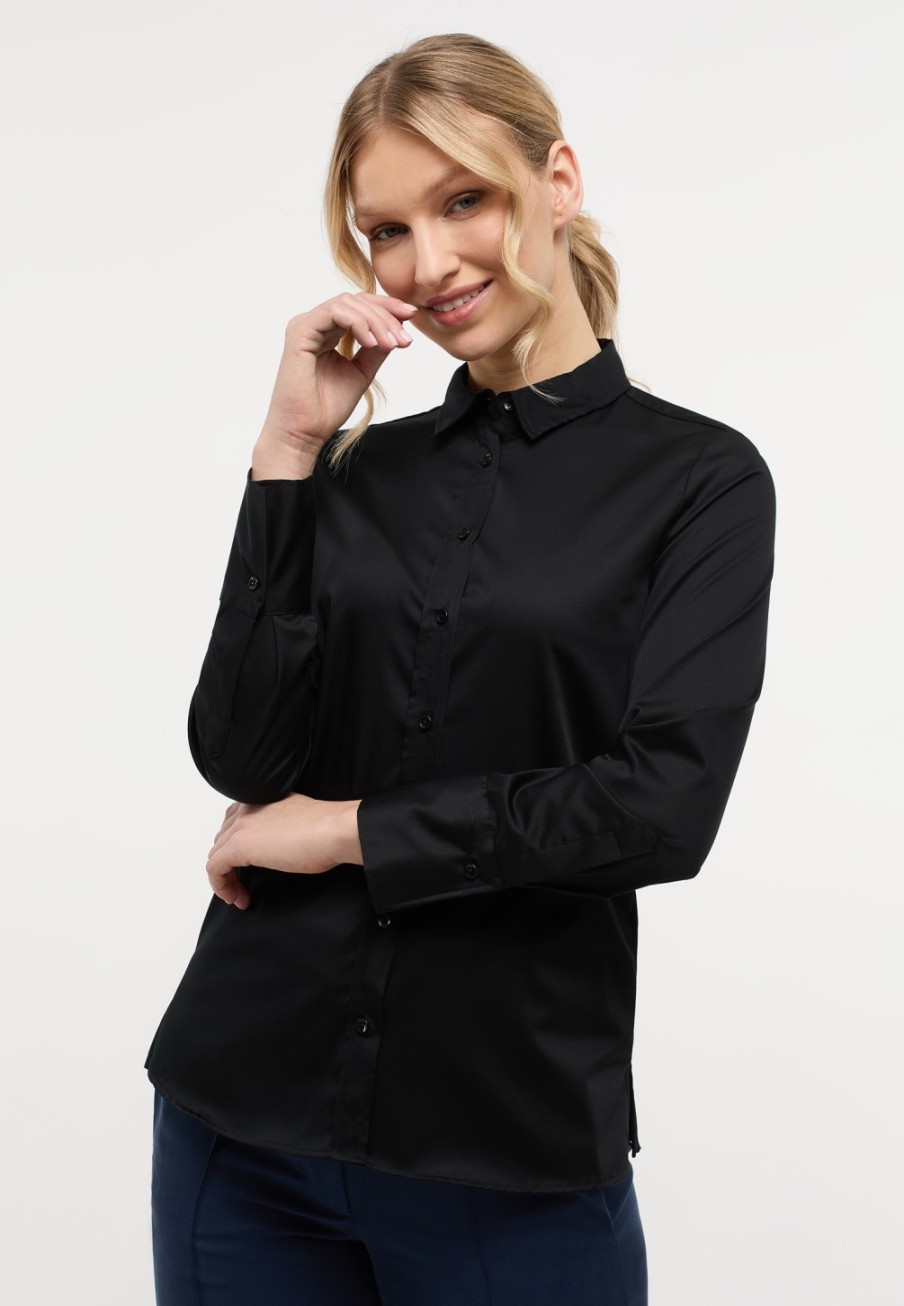 Damen ETERNA  | Satin Shirt In Unifarben Schwarz