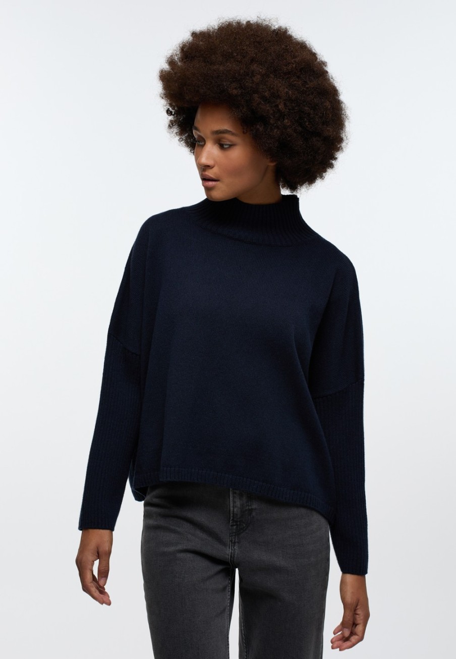 Damen ETERNA  | Strick Pullover In Unifarben Navy