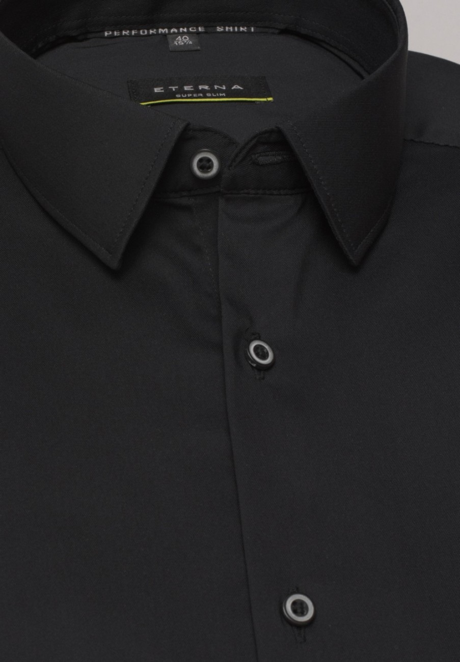 Herren ETERNA  | Super Slim Performance Shirt In Unifarben Schwarz