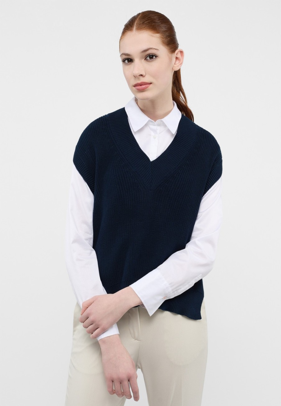 Damen ETERNA  | Strick Pullover In Unifarben Navy