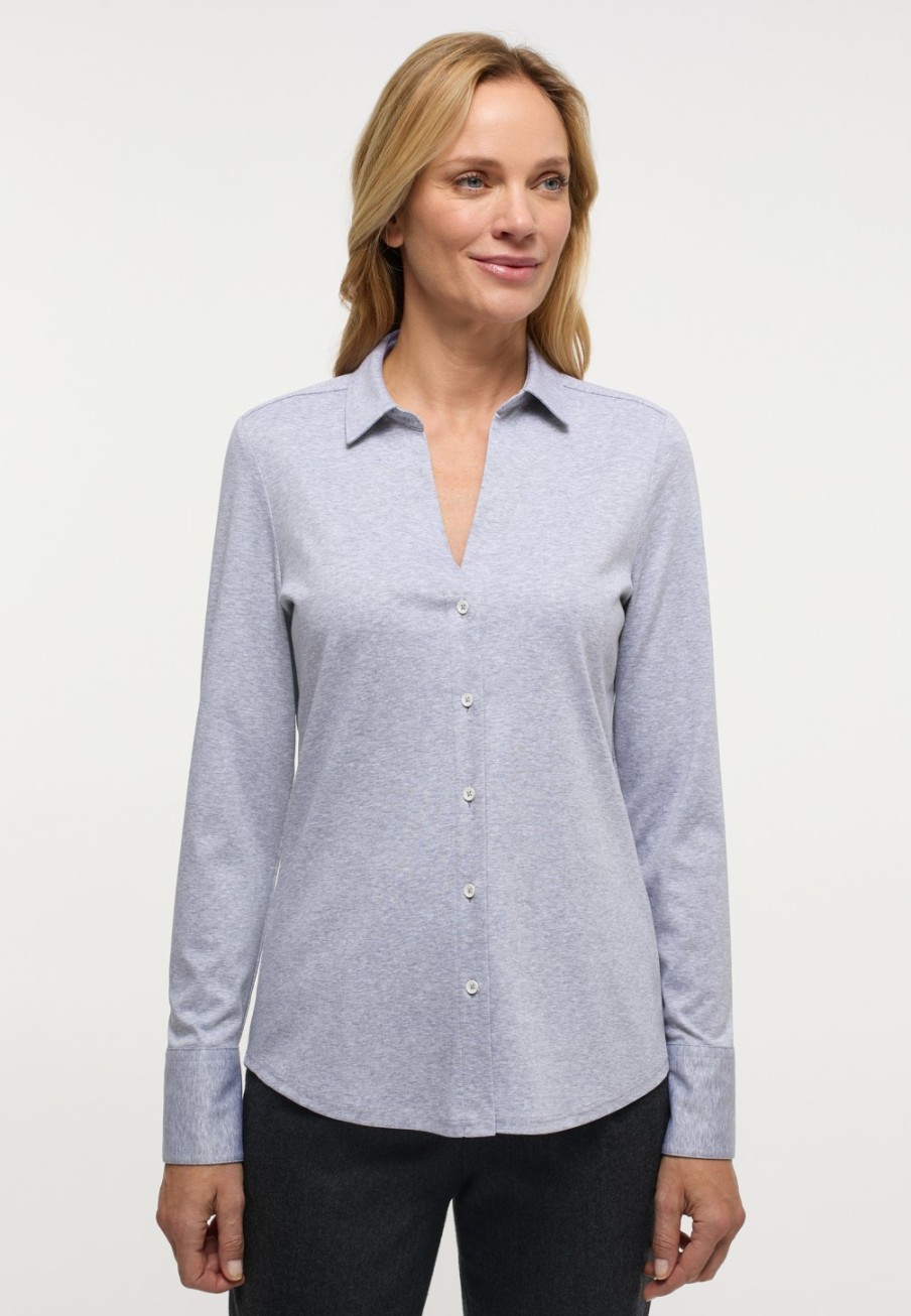 Damen ETERNA  | Jersey Shirt Bluse In Unifarben Grau